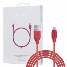 AUKEY CB-AL2 Red nylonowy kabel Quick Charge Lightning-USB | 2m | certyfikat MFi Apple