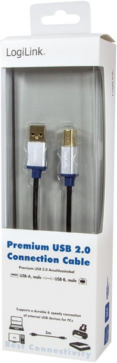 LogiLink Kabel Premium USB2.0 A/B, długość 3m