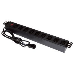 Listwa zasilająca 19" 230V - 9 gniazd (IEC320 C13), z wyłącznikiem LED, kabel 1,8m C14 ALANTEC