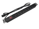 Listwa zasilająca 19" 230V - 9 gniazd (IEC320 C13), z wyłącznikiem LED, kabel 1,8m C14 ALANTEC