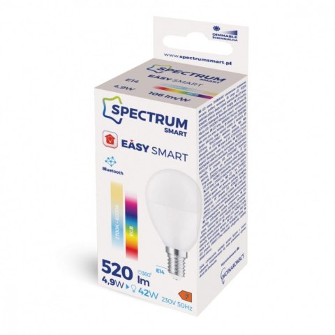 SPECTRUM SMART Żarówka EASY SMART Bluetooth Mesh kulka E14 4,9W RGBW+CCT+DIM