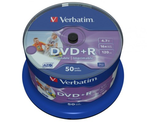 Verbatim DVD+R 16x 4.7GB 50P CB Printable NO ID 43512