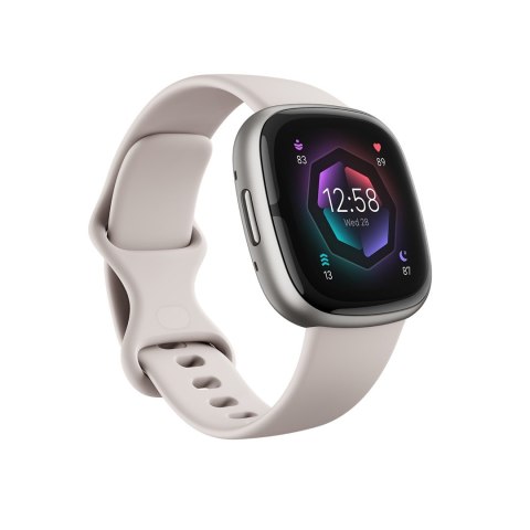 Smart watch Fitbit Sense 2, platinum body with a moon-white silicone strap