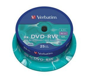 Verbatim DVD-RW 4x 4.7GB 25P CB Matt Silver 43639