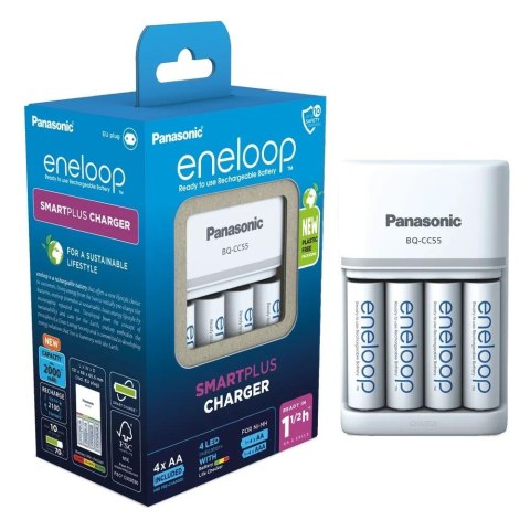 Ładowarka do akumulatorów Ni-MH Panasonic Eneloop BQ-CC55 + 4x R6/AA Eneloop 2000mAh BK-3MCDE