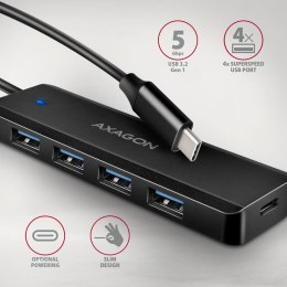 Hub aktywny Axagon HUE-C1C USB-C 3.2 Gen1 do 4x USB-A 3.2 Gen + 1xUSB-C do ładowania czarny