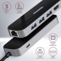 Wieloportowy HUB USB-C 3.2 Gen 1, HDMI + 3x USB-A + LAN(RJ45) + PD 100W Axagon HMC-6GL