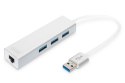 Digitus HUB/Koncentrator 3-portowy USB 3.0 SuperSpeed z Gigabit LAN adapter, aluminium