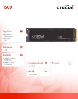 Crucial Dysk SSD T500 4TB M.2 NVMe 2280 PCIe 4.0 7400/7000