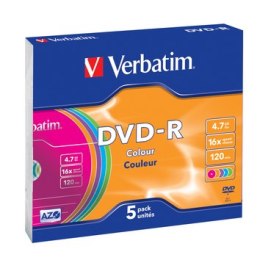 Verbatim DVD-R 16x 4.7GB 5P Slim Colour 43557