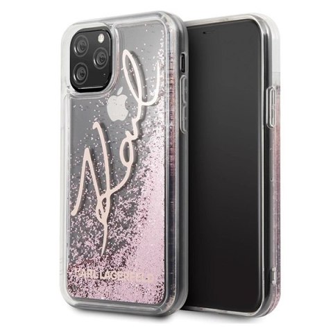 Etui Karl Lagerfeld Glitter Signature na iPhone 11 Pro Max - różowo-złote