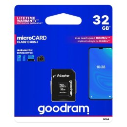 Goodram Microcard 32 GB karta pamięci micro SD HC UHS-I class 10, adapter SD (M1AA-0320R12)