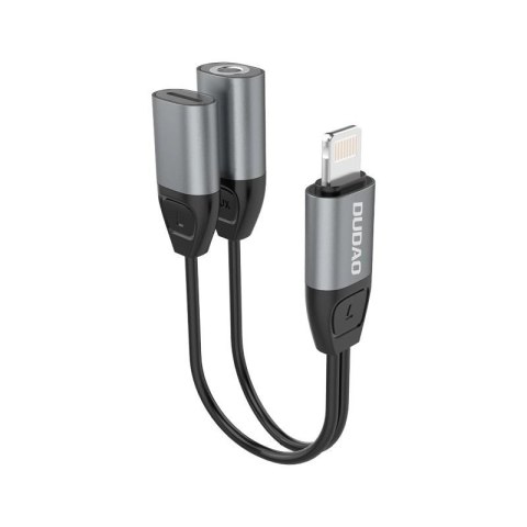 Dudao adapter słuchawkowy przejściówka ze złącza Lightning na Lightning + 3,5 mm mini jack do muzyki i ładowania szary (L17i+ gr