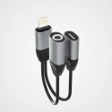 Dudao adapter słuchawkowy przejściówka ze złącza Lightning na Lightning + 3,5 mm mini jack do muzyki i ładowania szary (L17i+ gr