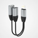 Dudao adapter słuchawkowy przejściówka ze złącza Lightning na Lightning + 3,5 mm mini jack do muzyki i ładowania szary (L17i+ gr