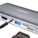 HUB Dudao A15Pro 11w1 USB-C - USB-C PD 60W / HDMI / 3,5 mm mini jack / SD, microSD / VGA / RJ45 / 3x USB-A 3.2 Gen 1 - szary