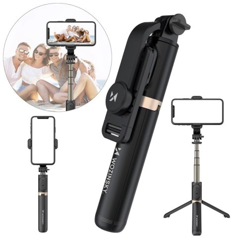 Wozinsky selfie stick teleskopowy statyw do zdjęć + pilot Bluetooth czarny (WSSTK-01-BK)