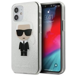 Etui Karl Lagerfeld Glitter Ikonik Karl na iPhone 12 mini - srebrne