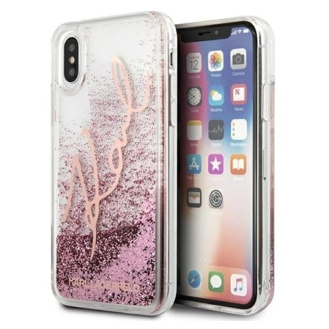 Etui Karl Lagerfeld Glitter Signature na iPhone X/Xs - różowo-złote