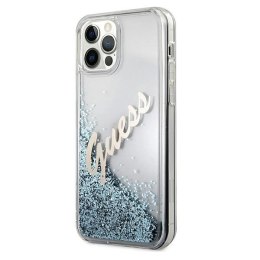 Etui Guess Glitter Vintage Script na iPhone 12 Pro Max - niebieskie