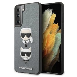 Etui Karl Lagerfeld Saffiano Ikonik Karl&Choupette Head na Samsung Galaxy S21+ - srebrne