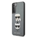 Etui Karl Lagerfeld Saffiano Ikonik Karl&Choupette Head na Samsung Galaxy S21+ - srebrne