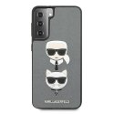 Etui Karl Lagerfeld Saffiano Ikonik Karl&Choupette Head na Samsung Galaxy S21+ - srebrne