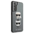 Etui Karl Lagerfeld Saffiano Ikonik Karl&Choupette Head na Samsung Galaxy S21+ - srebrne