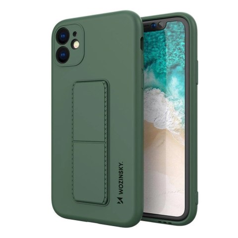 Wozinsky Kickstand Case silikonowe etui z podstawką iPhone 12 ciemnozielone