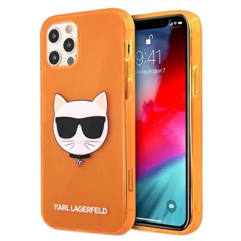 Etui Karl Lagerfeld Glitter Choupette Fluo na iPhone 12 Pro Max - pomarańczowe