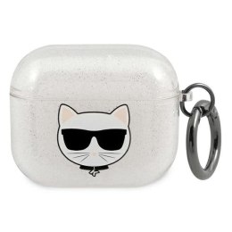 Etui Karl Lagerfeld Glitter Choupette na AirPods 3 - srebrne