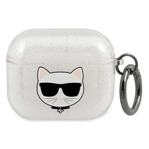 Etui Karl Lagerfeld Glitter Choupette na AirPods 3 - srebrne