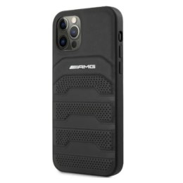 Etui AMG Leather Debossed Lines na iPhone 12 Pro Max - czarne