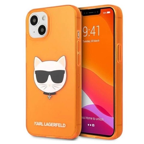 Etui Karl Lagerfeld Glitter Choupette Fluo na iPhone 13 mini - pomarańczowe