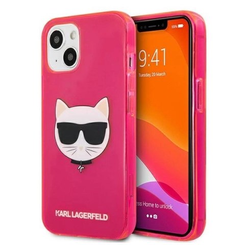 Etui Karl Lagerfeld Glitter Choupette Fluo na iPhone 13 mini - różowe