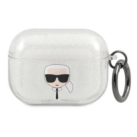 Etui Karl Lagerfeld Glitter Karl's Head na AirPods Pro - srebrne