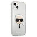 Etui Karl Lagerfeld Glitter Karl's Head na iPhone 13 mini - srebrne