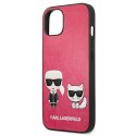 Etui Karl Lagerfeld Ikonik Karl&Choupette na iPhone 13 mini - fuksjowe