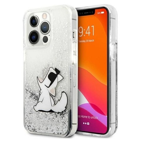 Etui Karl Lagerfeld Liquid Glitter Choupette Fun na iPhone 13 Pro / iPhone 13 - srebrne