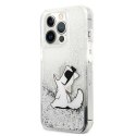 Etui Karl Lagerfeld Liquid Glitter Choupette Fun na iPhone 13 Pro / iPhone 13 - srebrne