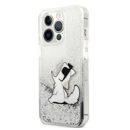 Etui Karl Lagerfeld Liquid Glitter Choupette Fun na iPhone 13 Pro / iPhone 13 - srebrne