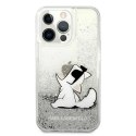 Etui Karl Lagerfeld Liquid Glitter Choupette Fun na iPhone 13 Pro / iPhone 13 - srebrne