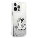 Etui Karl Lagerfeld Liquid Glitter Choupette Fun na iPhone 13 Pro / iPhone 13 - srebrne