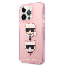 Etui Karl Lagerfeld Glitter Karl's & Choupette Head na iPhone 13 Pro / iPhone 13 - różowe