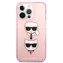 Etui Karl Lagerfeld Glitter Karl's & Choupette Head na iPhone 13 Pro / iPhone 13 - różowe