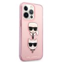 Etui Karl Lagerfeld Glitter Karl's & Choupette Head na iPhone 13 Pro / iPhone 13 - różowe