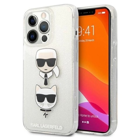 Etui Karl Lagerfeld Glitter Karl's & Choupette Head na iPhone 13 Pro / iPhone 13 - srebrne