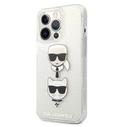 Etui Karl Lagerfeld Glitter Karl's & Choupette Head na iPhone 13 Pro / iPhone 13 - srebrne