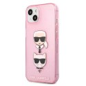 Etui Karl Lagerfeld Glitter Karl's & Choupette Head na iPhone 13 mini - różowe