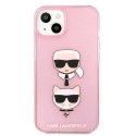 Etui Karl Lagerfeld Glitter Karl's & Choupette Head na iPhone 13 mini - różowe